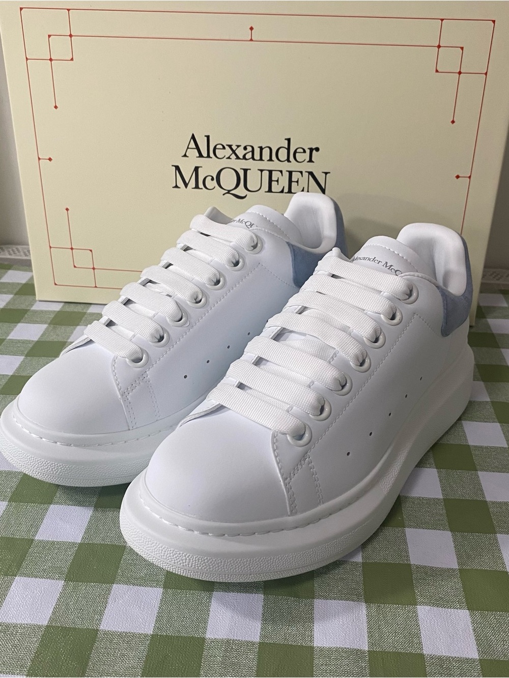 Alexander McQUEEN White Leather Platforms with Pale Blue Heel